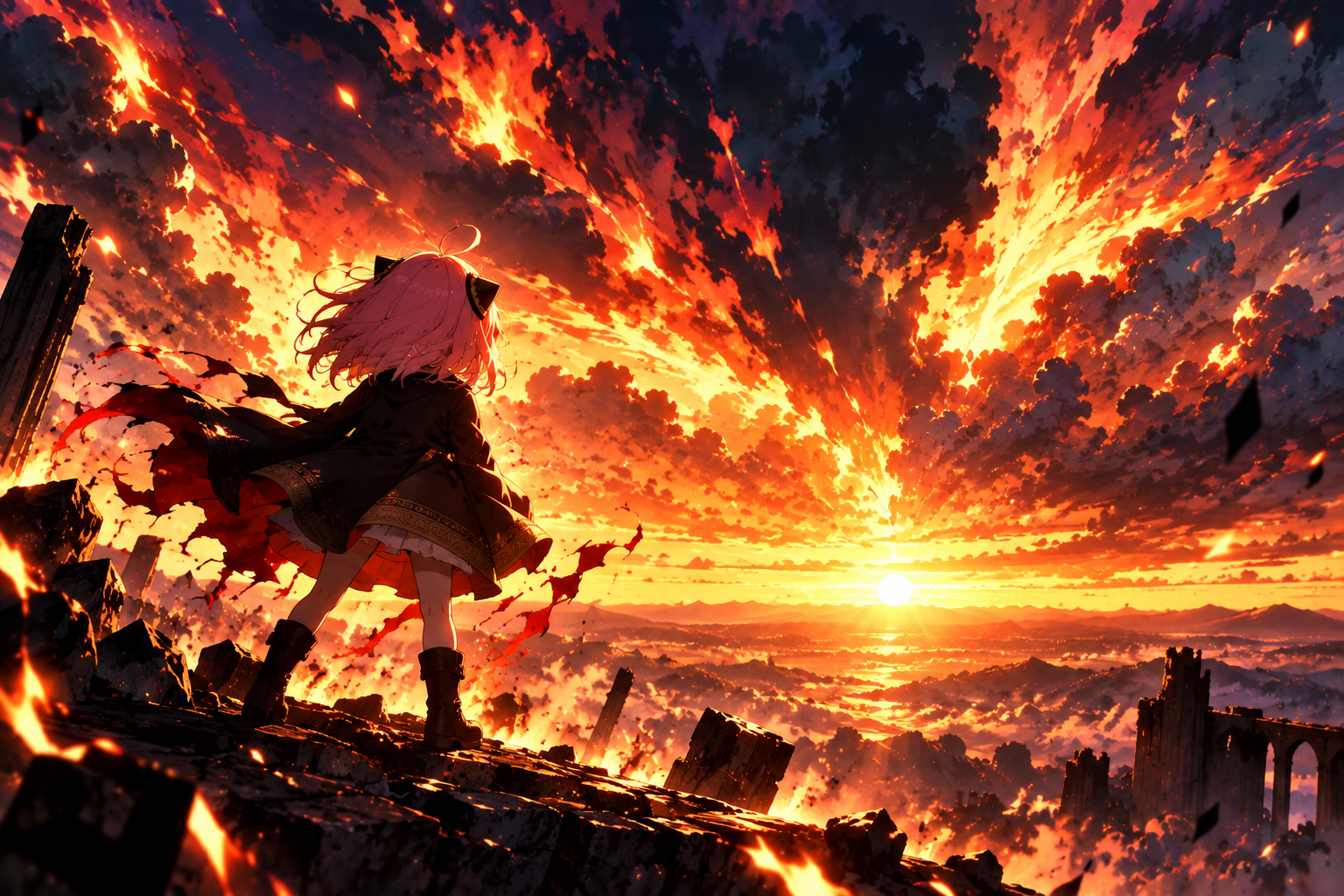 Pink-Haired Heroine Beneath a Burning Sky.png